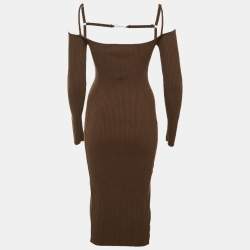 مملوكة مسبقًا Jacquemus Brown Jersey Knit Cut Out Detail La Robe Sierra Midi Dress S
