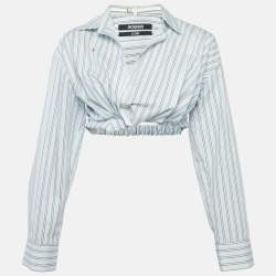 مملوكة مسبقًا Jacquemus La Casa Blue/White Striped Cotton La Chemise Bahia Courte Shirt S