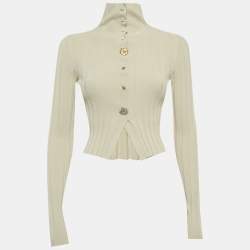مملوكة مسبقًا Jacquemus Beige Rib Knit Button Detail Top M