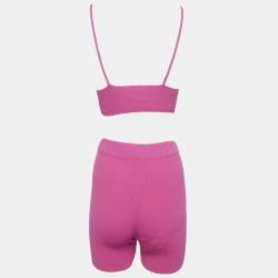 Pre Owned Jacquemus Pink Rib Knit Bralette and Shorts Set S/L