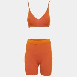 Pre Owned Jacquemus Orange/Pink Rib Knit Bralette & Shorts Set S/L