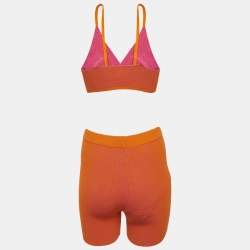 Pre Owned Jacquemus Orange/Pink Rib Knit Bralette & Shorts Set S/L