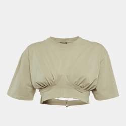 Pre Owned Jacquemus Sage Green Jersey Caraco Cropped T-shirt M