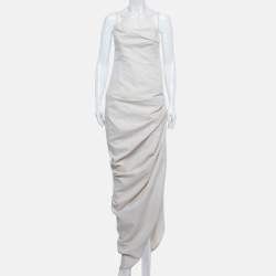 Pre Owned Jacquemus Light Beige Linen Blend Cowl Neck Maxi Dress M