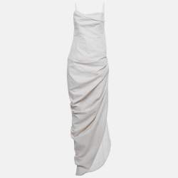 Pre Owned Jacquemus Light Beige Linen Blend Cowl Neck Maxi Dress M