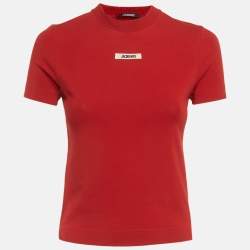 مملوكة مسبقًا Jacquemus Red Logo Applique Jersey T-Shirt XS