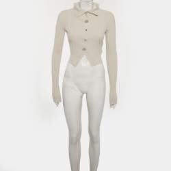 Pre Owned Jacquemus Beige Rib Knit Le Cardigan Bando S