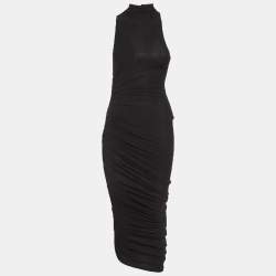 Pre Owned Jacquemus Black Jersey Ruched La Robe Piazza Midi Dress XS