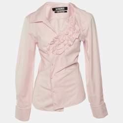 مملوكة مسبقًا Jacquemus Pink Cotton Poplin Ruffled Seville Top S