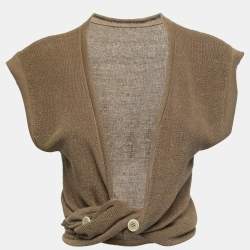 Jacquemus Dark Beige Linen Knit Twisted Sleeveless Top S