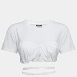 Jacquemus White Cotton Tie Detail Short Sleeve Crop Top M