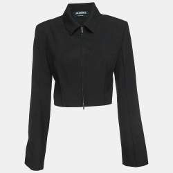 Jacquemus Black Linen Zip Front Biker Jacket S