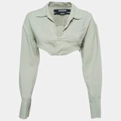 Jacquemus Green Linen Blend Asymmetric Crop Shirt S