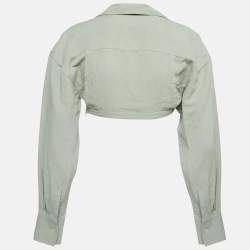 Jacquemus Green Linen Blend Asymmetric Crop Shirt S
