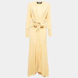 Pre Owned Jacquemus Yellow Crepe Waist Tie Detail Maxi Dress S