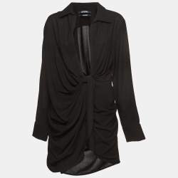 Jacquemus Black Crepe La Robe Bahia Draped Mini Dress M