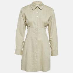 Jacquemus Lannee 97 Green Cotton and Linen Cut-Out Shirt Dress S 