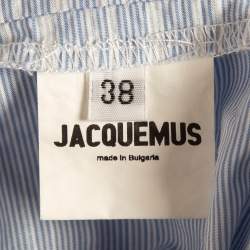 Jacquemus La Reconstruction Blue Stripe Patterned Cotton Ruched Mini Dress M