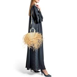 Jacquemus Cream/White Woven Raffia and Leather Let Petite Baci Shoulder Bag