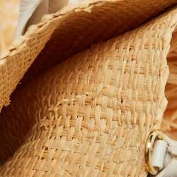 Jacquemus Cream/White Woven Raffia and Leather Let Petite Baci Shoulder Bag