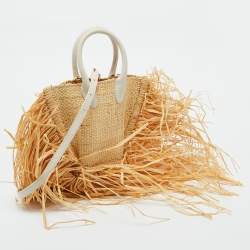 Jacquemus Cream/White Woven Raffia and Leather Let Petite Baci Shoulder Bag