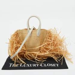 Jacquemus Cream/White Woven Raffia and Leather Let Petite Baci Shoulder Bag