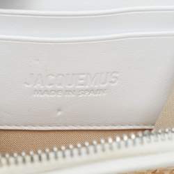 مملوكة مسبقًا Jacquemus White/Tan Raffia Logo Neck Strap Bag