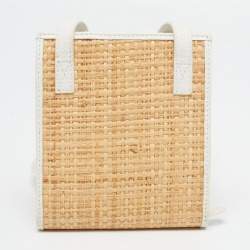 مملوكة مسبقًا Jacquemus White/Tan Raffia Logo Neck Strap Bag