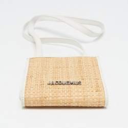 مملوكة مسبقًا Jacquemus White/Tan Raffia Logo Neck Strap Bag