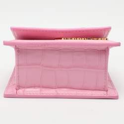 Jacquemus Pink Croc Embossed Leather Mini Le Chiquito Top Handle Bag