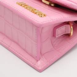 Jacquemus Pink Croc Embossed Leather Mini Le Chiquito Top Handle Bag