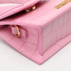 Jacquemus Pink Croc Embossed Leather Mini Le Chiquito Top Handle Bag