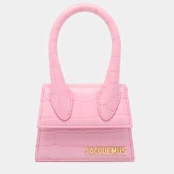 Jacquemus Pink Croc Embossed Leather Mini Le Chiquito Top Handle Bag