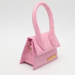 Jacquemus Pink Croc Embossed Leather Mini Le Chiquito Top Handle Bag