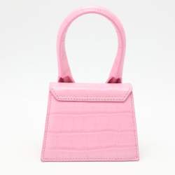 Jacquemus Pink Croc Embossed Leather Mini Le Chiquito Top Handle Bag