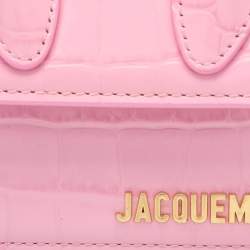 Jacquemus Pink Croc Embossed Leather Mini Le Chiquito Top Handle Bag