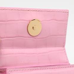 Jacquemus Pink Croc Embossed Leather Mini Le Chiquito Top Handle Bag