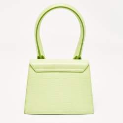 Jacquemus Light Green Croc Embossed Leather Le Chiquito Moyen Top Handle Bag
