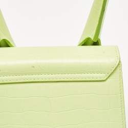 Jacquemus Light Green Croc Embossed Leather Le Chiquito Moyen Top Handle Bag