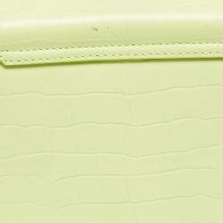 Jacquemus Light Green Croc Embossed Leather Le Chiquito Moyen Top Handle Bag