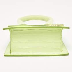 Jacquemus Light Green Croc Embossed Leather Le Chiquito Moyen Top Handle Bag