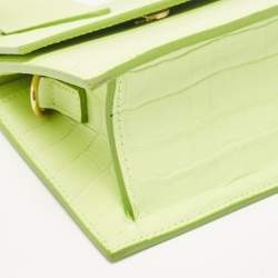 Jacquemus Light Green Croc Embossed Leather Le Chiquito Moyen Top Handle Bag