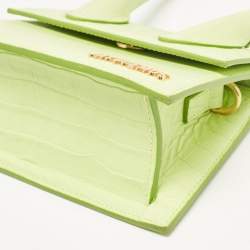 Jacquemus Light Green Croc Embossed Leather Le Chiquito Moyen Top Handle Bag