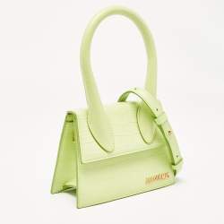 Jacquemus Light Green Croc Embossed Leather Le Chiquito Moyen Top Handle Bag