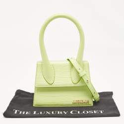 Jacquemus Light Green Croc Embossed Leather Le Chiquito Moyen Top Handle Bag