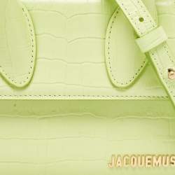 Jacquemus Light Green Croc Embossed Leather Le Chiquito Moyen Top Handle Bag