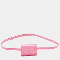 Jacquemus Pink Croc Embossed Leather La Riviera Double Tour Belt Bag