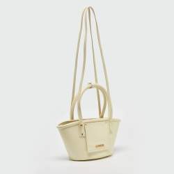 Jacquemus Yellow Woven Embossed Leather Le Petit Panier Basket Tote