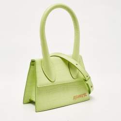 Pre Owned Jacquemus Green Green Croc Embossed Leather Le Chiquito Moyen Top Handle Bag