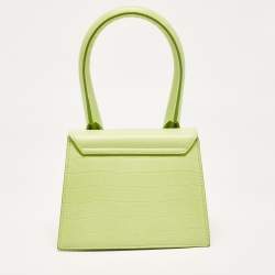 Pre Owned Jacquemus Green Green Croc Embossed Leather Le Chiquito Moyen Top Handle Bag